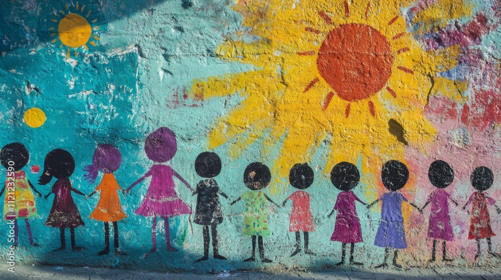 Naklejka premium Colorful Children's Mural on a Wall