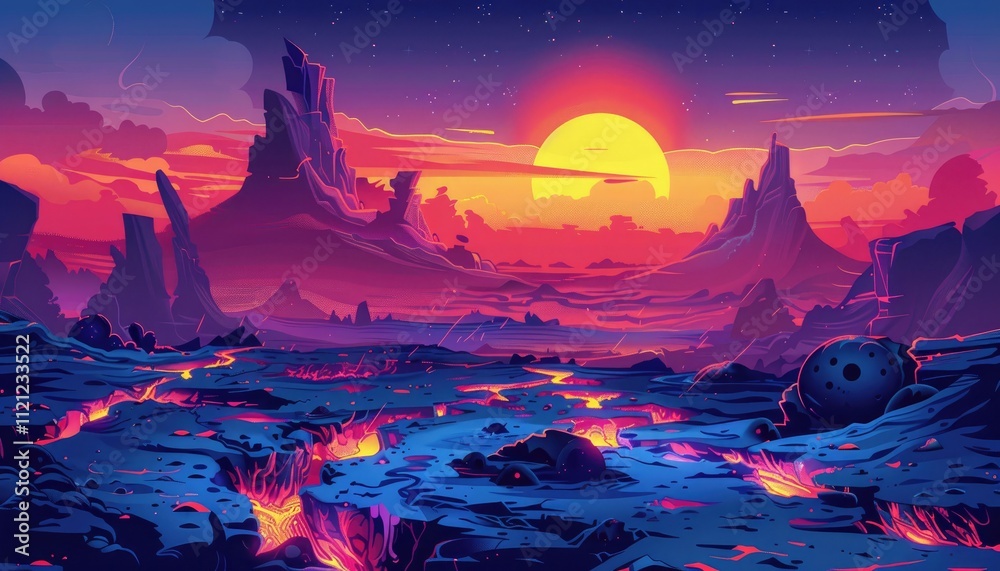 Alien Planet Sunset Lava Landscape Fantasy Art Alien Planet Sunset Lava Landscape Fantasy Art