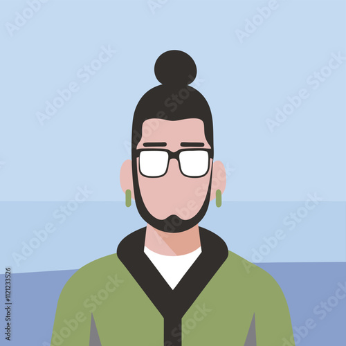 Man with glasses and a beard. Vector illustration in flat style.