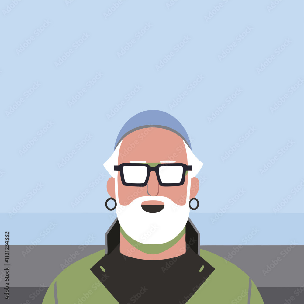 Old man with beard and glasses. Vector illustration in flat style. Old man with beard and glasses. Vector illustration in flat style.