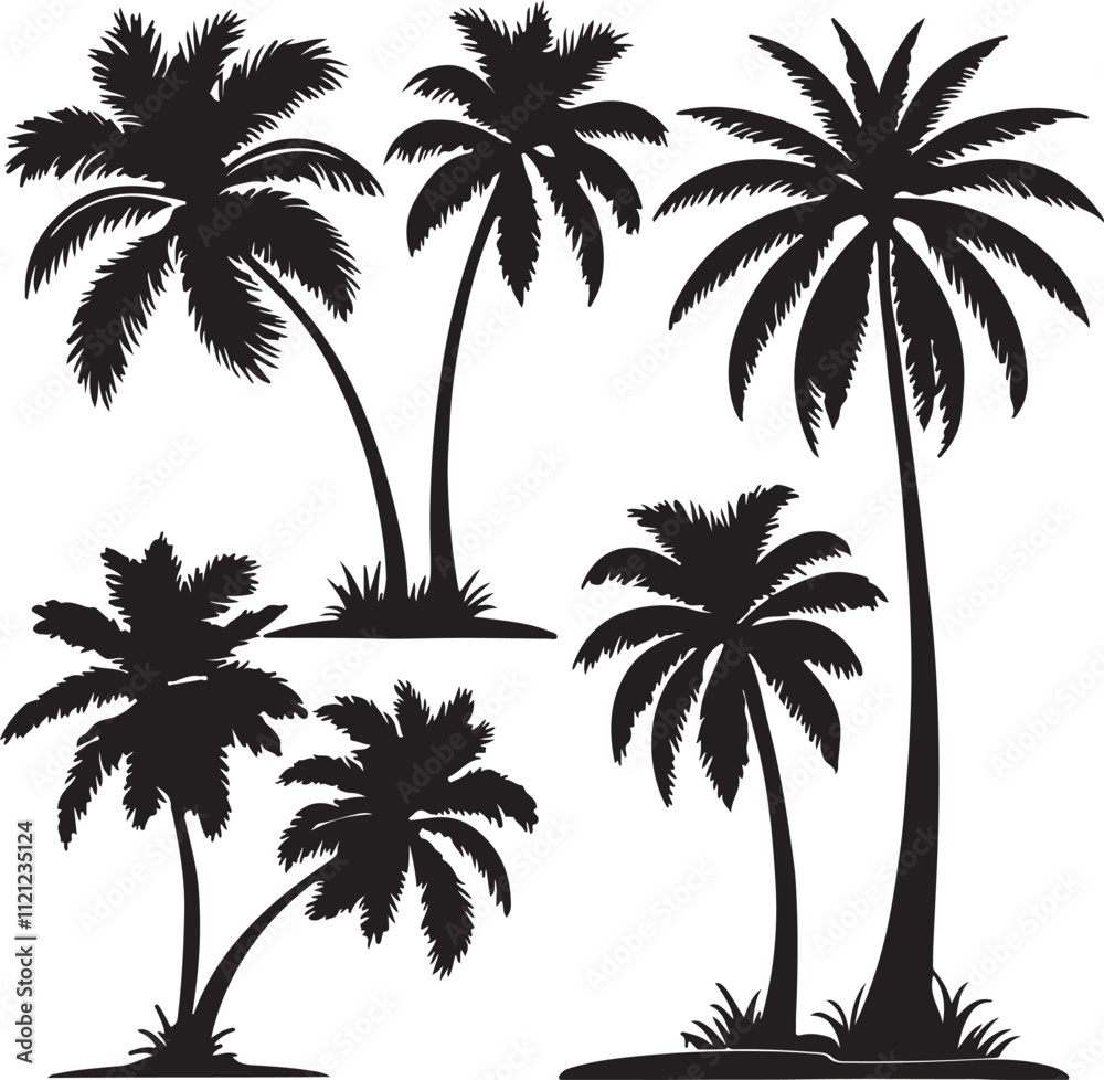 silhouette of coconut tree silhouette of coconut tree