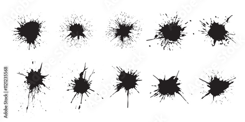 Set of paint splashes, Ink blots urban street style, blobs, Artistic texture of ink splatter stains, stroke vector set, Isolated vector illustration	