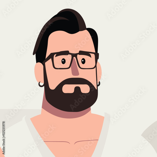 Man with a beard and glasses. Vector illustration in flat style.