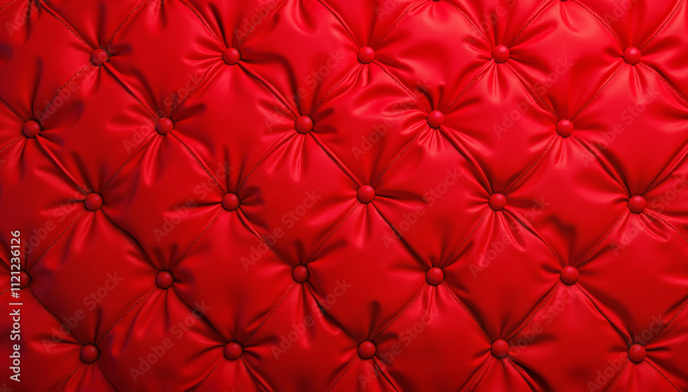 Fototapeta premium Quilted fabric texture, puffy red fabric with stitched heart-shaped patterns