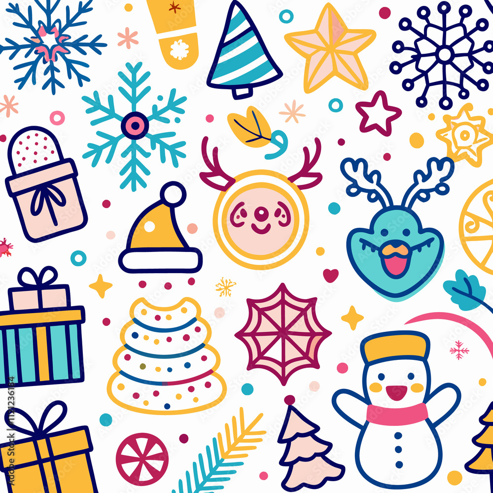 Festive Christmas doodles pattern background.