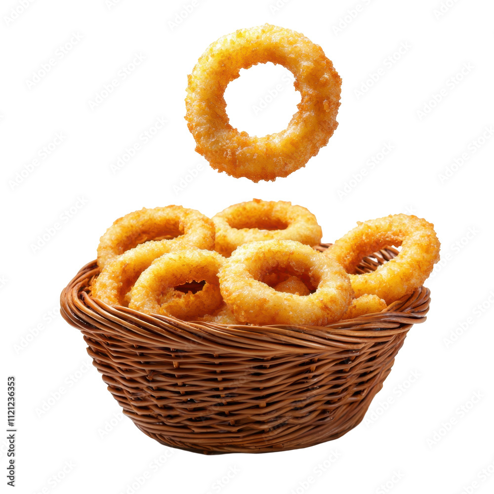 Delicious Basket of Golden Fried Onion Rings Surrounded by Culinary Delight Delicious Basket of Golden Fried Onion Rings Surrounded by Culinary Delight