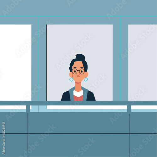 Female receptionist at the hotel. Vector illustration in flat style.