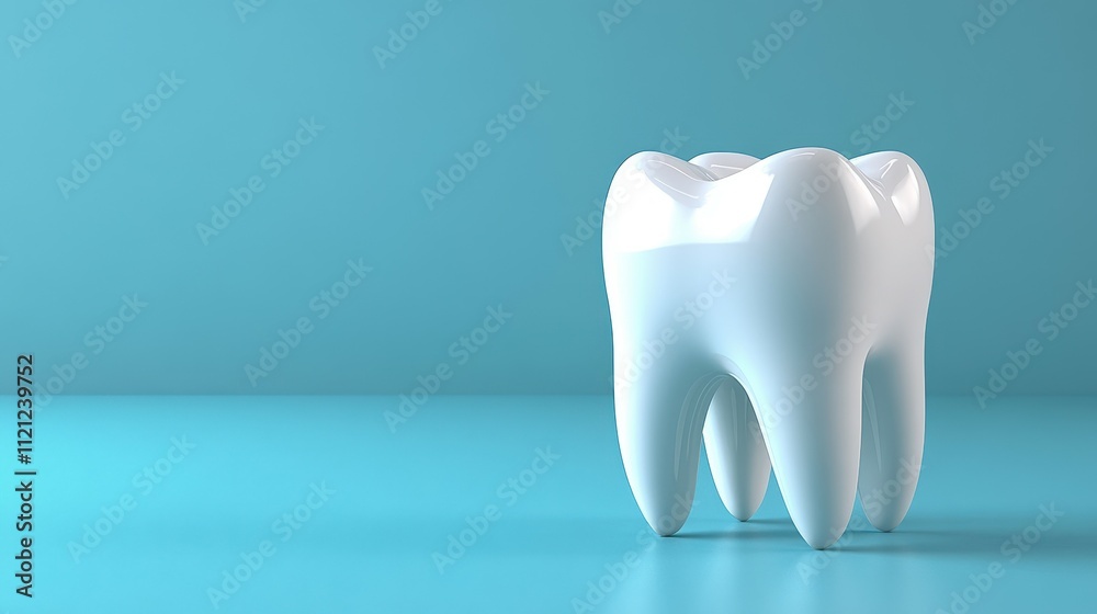 A realistic white tooth model stands prominently on a light blue surface, illustrating key aspects of dental health and hygiene. This representation emphasizes oral care education and awareness A realistic white tooth model stands prominently on a light blue surface, illustrating key aspects of dental health and hygiene. This representation emphasizes oral care education and awareness