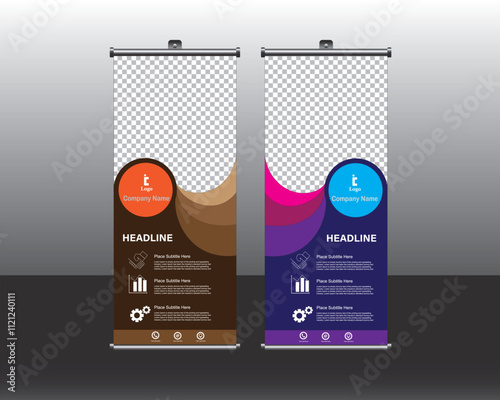 Roll up banner design, Roll up brochure flyer banner design template vector, abstract background, modern x-banner, rectangle size. wave design, desert color, multicolor design