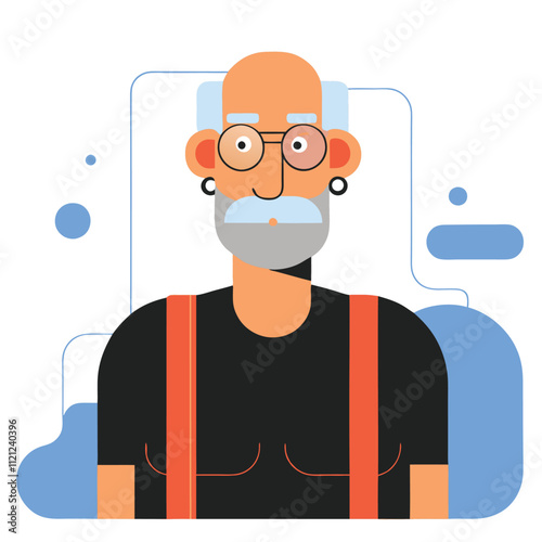 Old man with a beard and glasses. Flat design vector illustration.