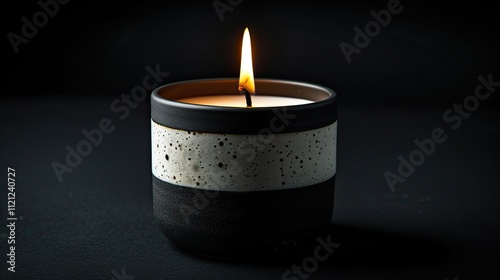 Burning Candle in Ceramic Holder