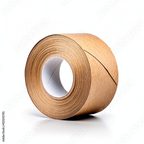 A close-up of a roll of brown paper tape, ideal for packaging, crafting, and DIY projects, Its sturdy design and neutral color make it versatile for various applications,