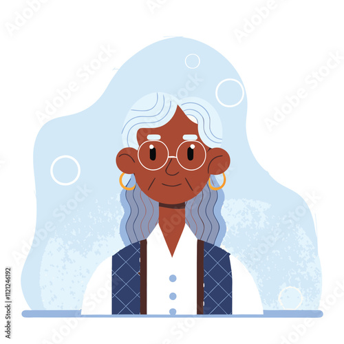 Elderly woman with glasses. Vector illustration in flat style.