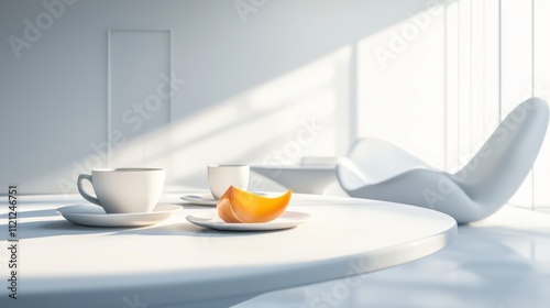 Wallpaper Mural Morning coffee and fruit in modern minimalist living room bright natural light still life Torontodigital.ca