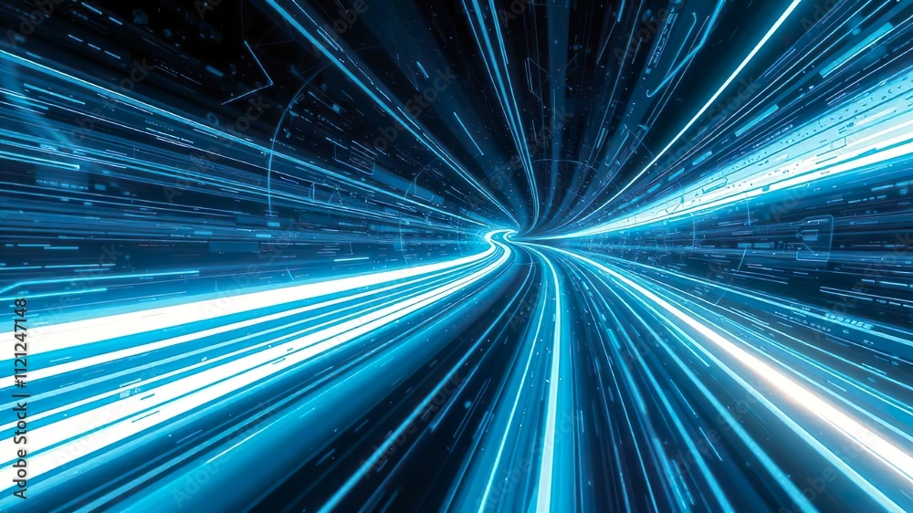 Abstract Blue Tunnel with Glowing Rays and Dynamic Light Patterns Abstract Blue Tunnel with Glowing Rays and Dynamic Light Patterns