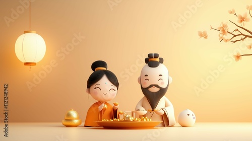 A man and a woman are sitting at a table with a plate of food in front of them photo