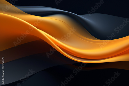 Abstract Dynamic Waves of Yellow and Orange Hues Against a Dark Background