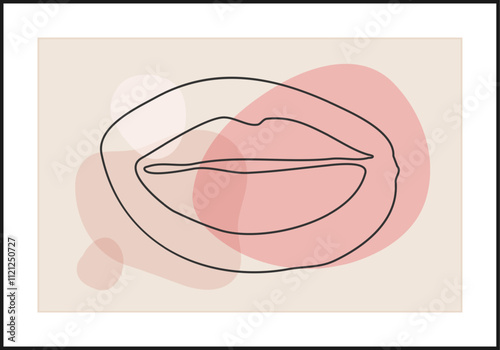 Minimalist contemporary wall poster woman beauty lips line art