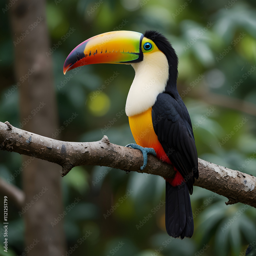 Multi colored toucan perched on branch Multi colored toucan perched on branch