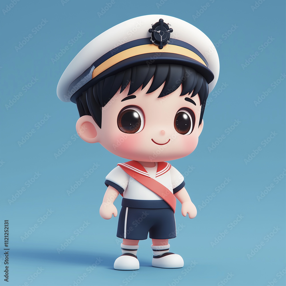 Cute sailor cartoon, 3D digital art illustration. Generative AI. Cute sailor cartoon, 3D digital art illustration. Generative AI.