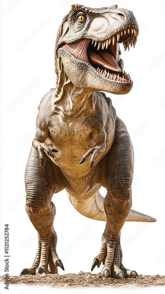 Phone wallpaper: Full-body T-Rex, white background. Dinosaur roaring. Phone wallpaper: Full-body T-Rex, white background. Dinosaur roaring.