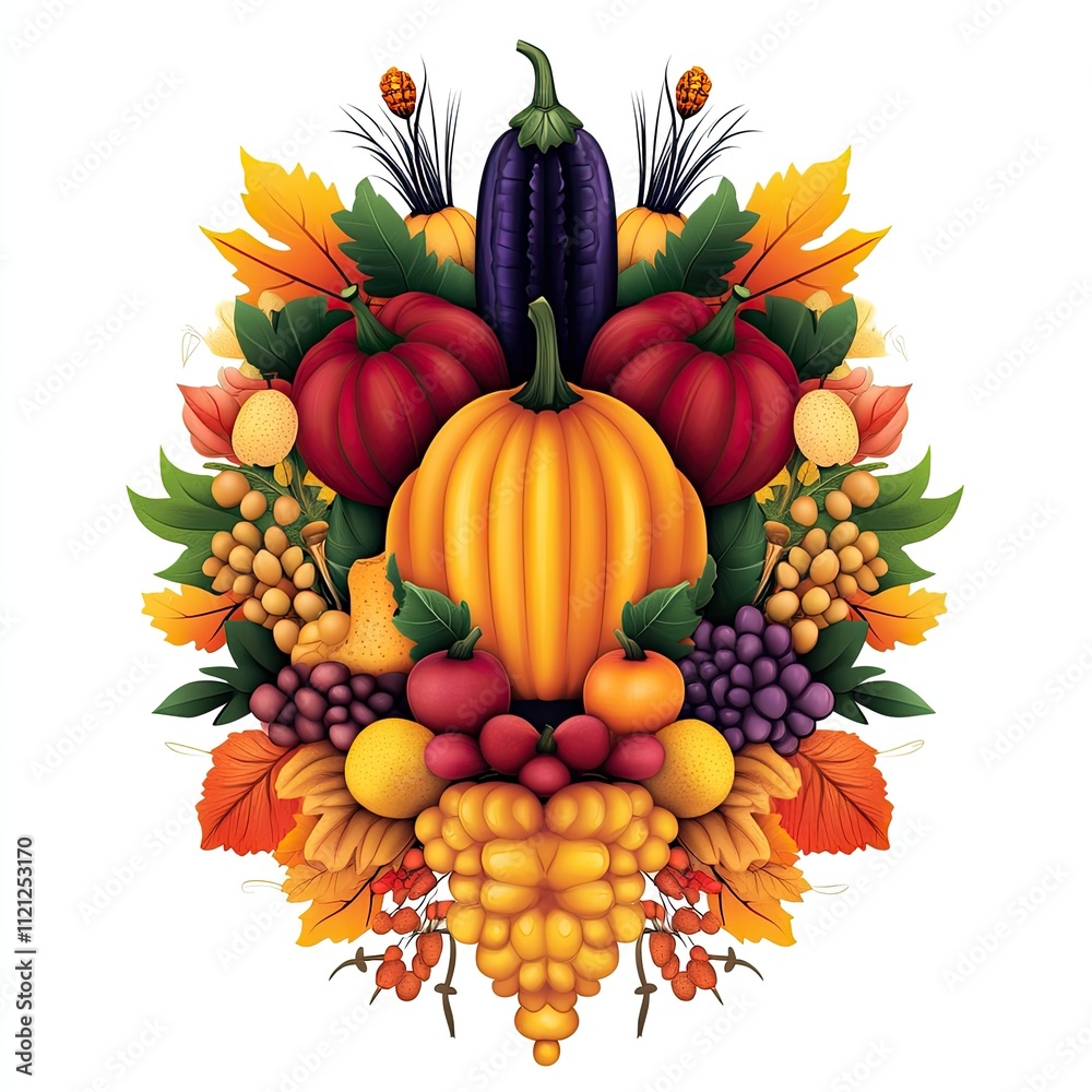 Vibrant Harvest Arrangement with Pumpkins, Grapes, and Autumn Leaves Celebrating Fall Abundance and Seasonal Beauty Vibrant Harvest Arrangement with Pumpkins, Grapes, and Autumn Leaves Celebrating Fall Abundance and Seasonal Beauty
