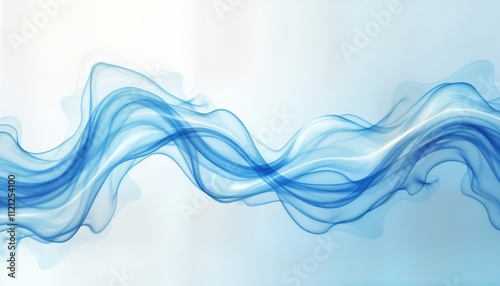 Abstract illustration dynamic air flow. Blue waves, swirls of air create cool breeze effect. White background makes air movement stand out. Ideal for representing fresh air concepts modern tech