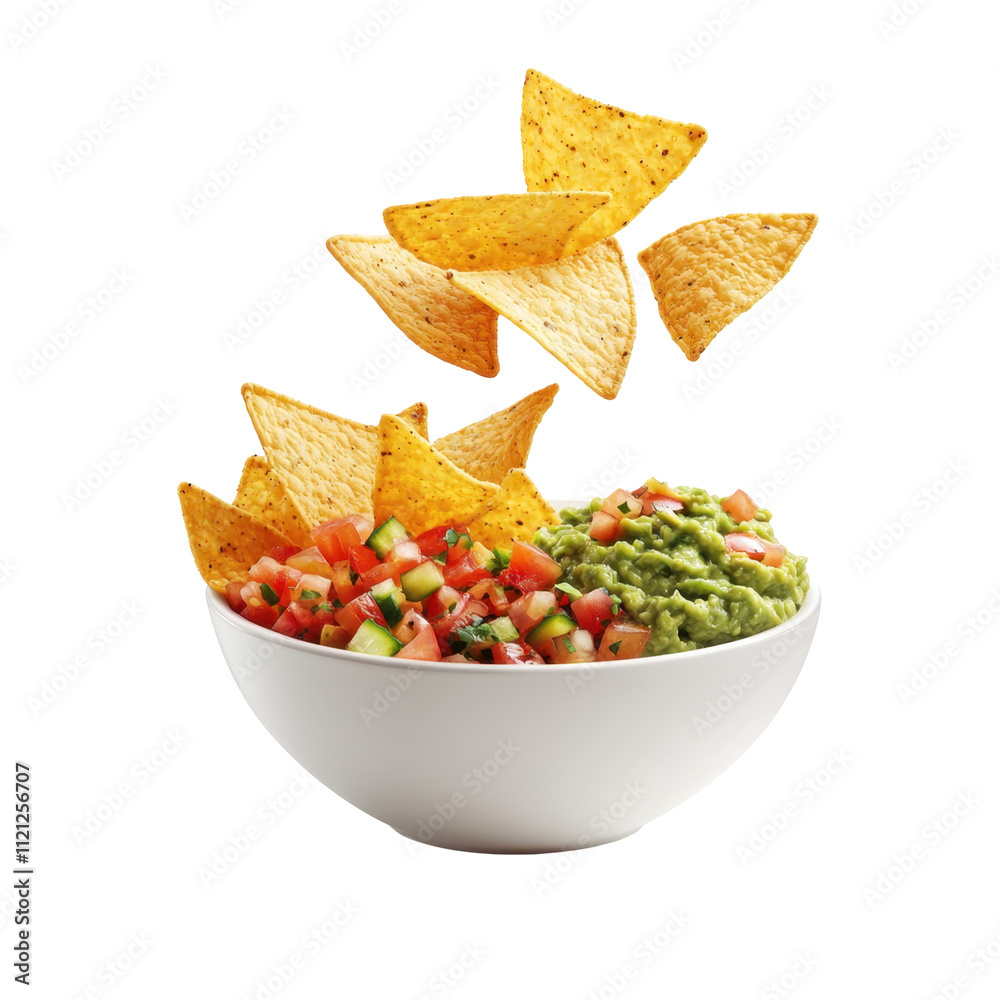 Delicious Guacamole and Fresh Salsa Accompanied by Crispy Tortilla Chips in a Bowl Delicious Guacamole and Fresh Salsa Accompanied by Crispy Tortilla Chips in a Bowl