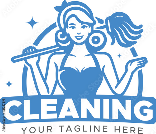  Lady Cleaning Service Logo, premium cleaning logo, wash and clean logo, sanitation business logo template 