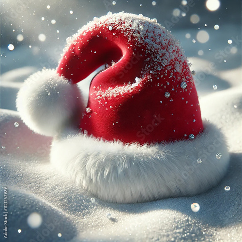 AI image - Christmas hat in the snow.
