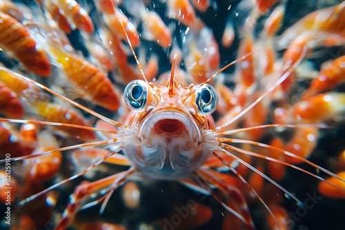 A brightly colored lionfish with striking spines captured in a detailed underwater closeup photo