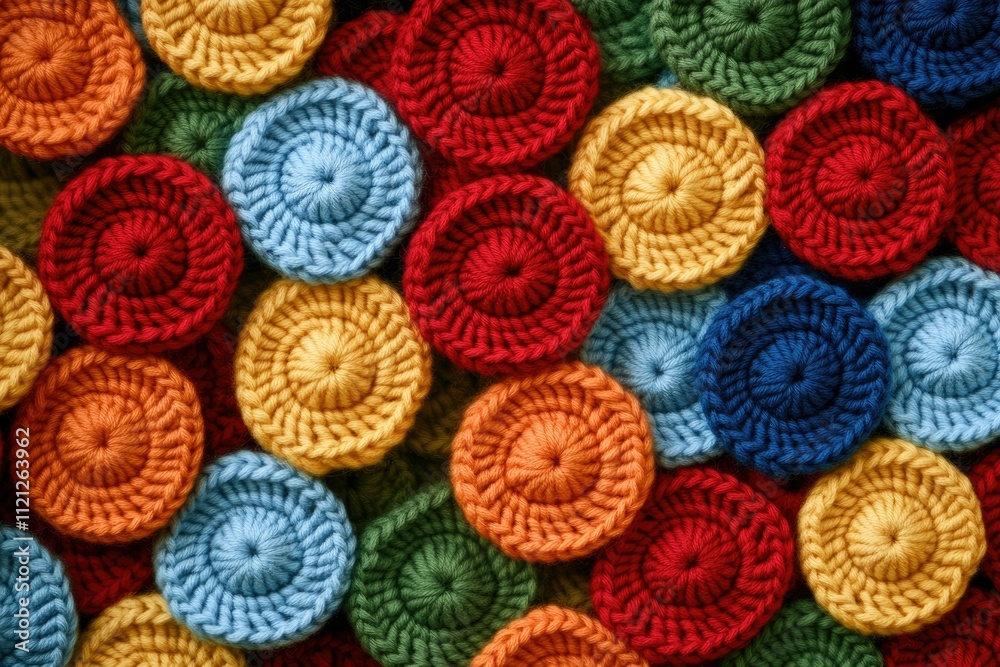 Vibrant Color Picture of Background with Crochet Circles, High Detail, 8K Vibrant Color Picture of Background with Crochet Circles, High Detail, 8K