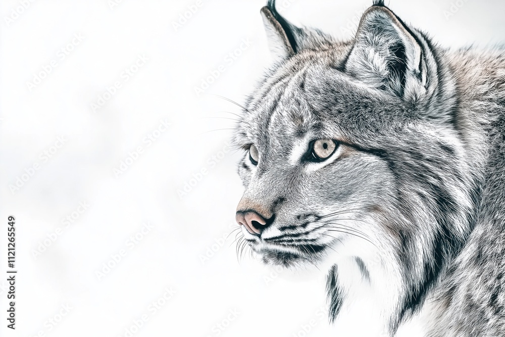 Fototapeta premium Studio photo of a lynx isolated against a white background. Wildlife and conservation concept, space for copy.
