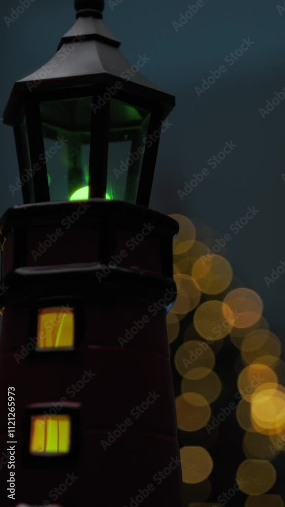 Santa Claus Christmas Lighthouse In The Night In A Mysterious Room
