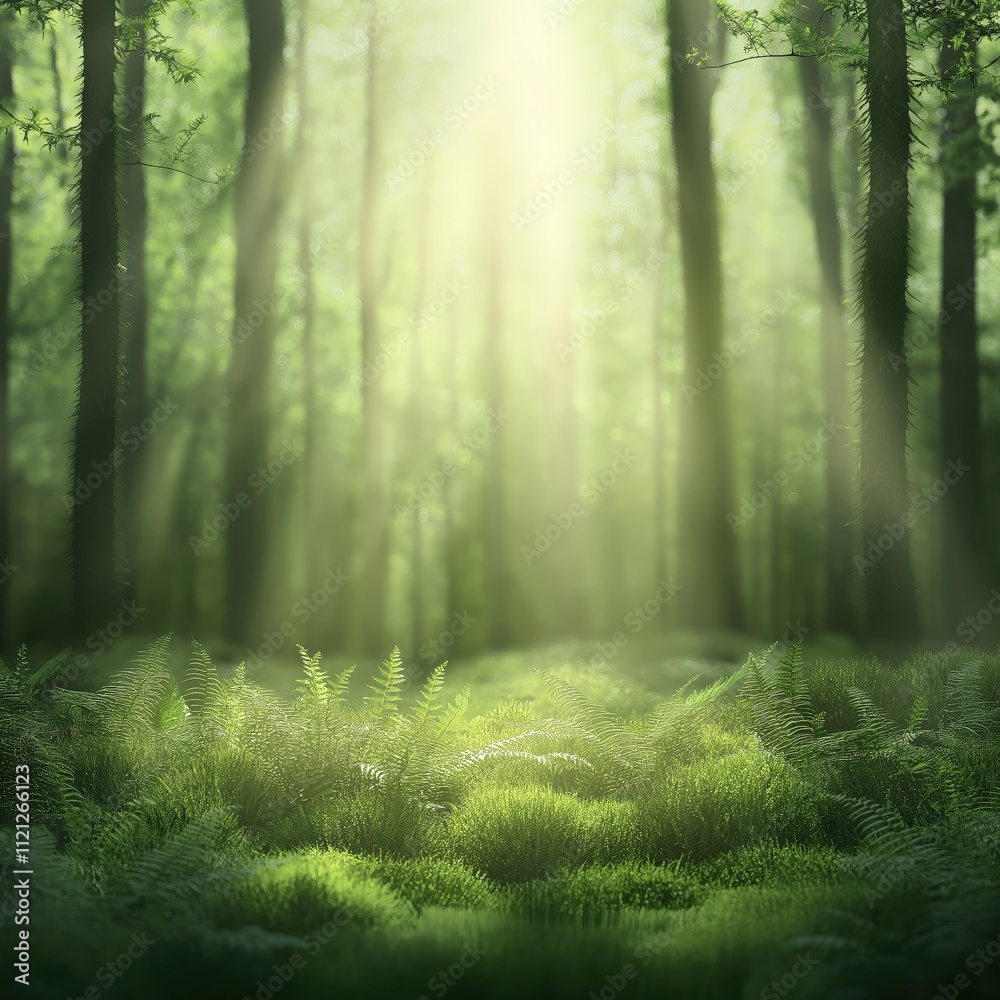 Obraz premium A forest with sunlight shining through the trees