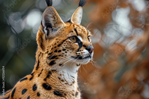 Unique serval pattern against a golden glow background photo