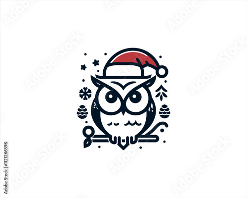 Christmas Owl Logo Design Icon Vector Illustration. Merry Christmas photo