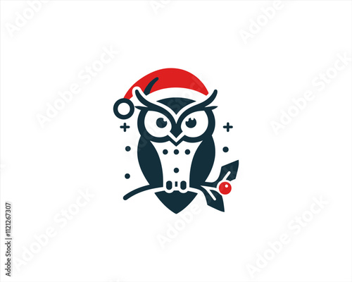 Christmas Owl Logo Design Icon Vector Illustration. Merry Christmas photo