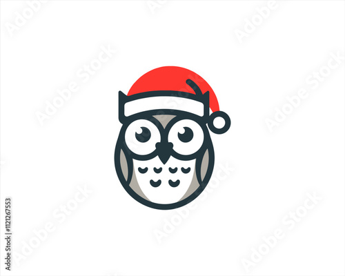 Christmas Owl Logo Design Icon Vector Illustration. Merry Christmas photo