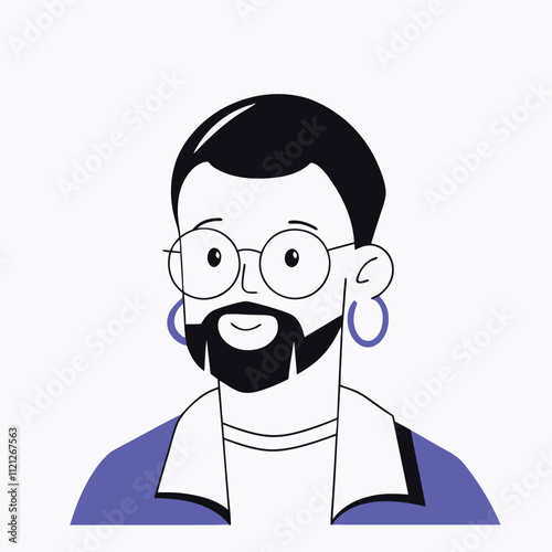 Vector illustration of a man with glasses and a beard in a flat style.