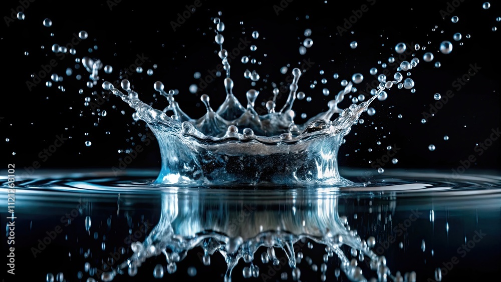 Explosion of water drops on a black background , water drops, explosion, splash, studio shot, black background