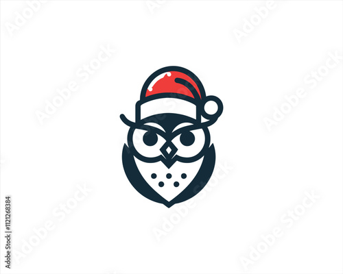 Christmas Owl Logo Design Icon Vector Illustration. Merry Christmas photo