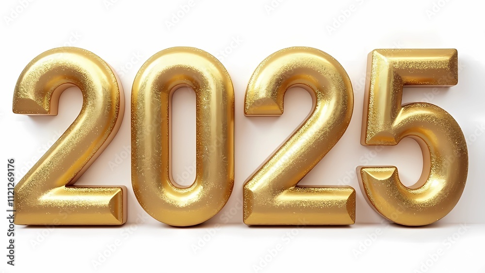 Bold gold 2025 set on a pristine white surface, generative ai Bold gold 2025 set on a pristine white surface, generative ai