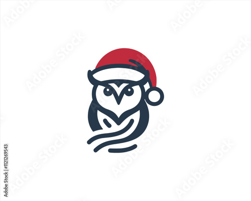 Christmas Owl Logo Design Icon Vector Illustration. Merry Christmas