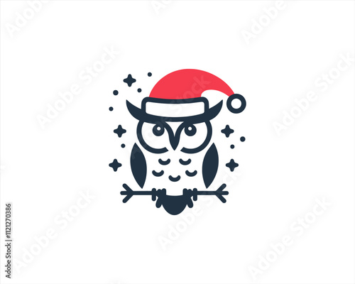 Christmas Owl Logo Design Icon Vector Illustration. Merry Christmas photo