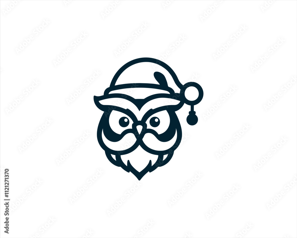 Obraz premium Christmas Owl Logo Design Icon Vector Illustration. Merry Christmas