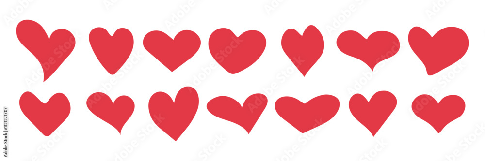 Set of red hearts. Abstract shapes decorative element. Vector isolated on white background Set of red hearts. Abstract shapes decorative element. Vector isolated on white background