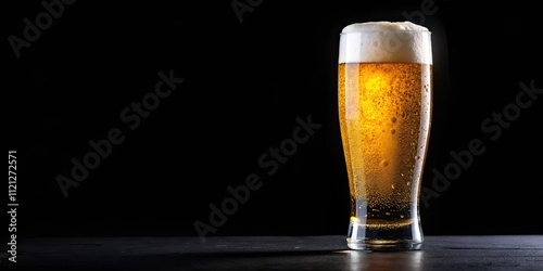 Glass of cold beer with water drops isolated on black background, Craft beer, drink, refreshment, beverage, alcohol, pub, bar