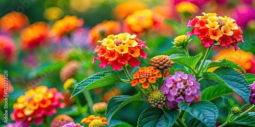 Vibrant lantana flowers in full bloom , tropical, garden, colorful, blossoms, vibrant, botanical, flora, nature, beautiful, petals