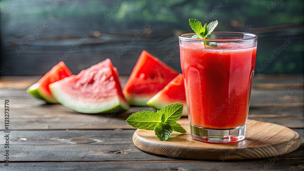 Refreshing watermelon juice in a glass , fruity, summer, drink, healthy, natural, beverage, red, fresh, slices
